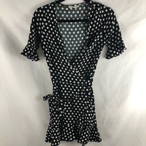 Elodie Black Polka Dot Wrap Waist Tie Dress